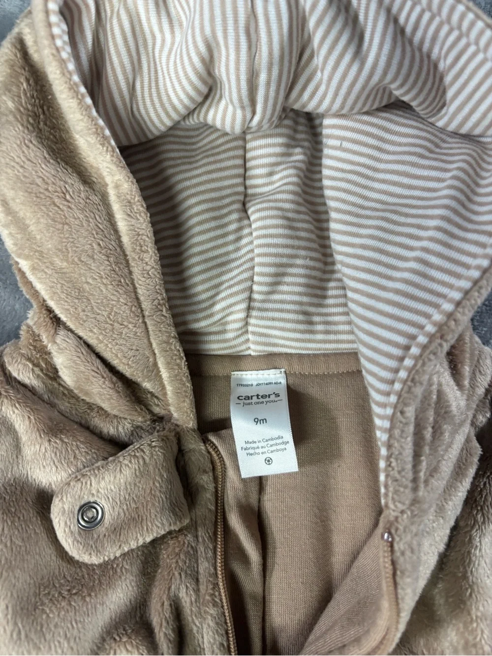 Carter's Brown Plush Hooded Baby Footie One-Piece